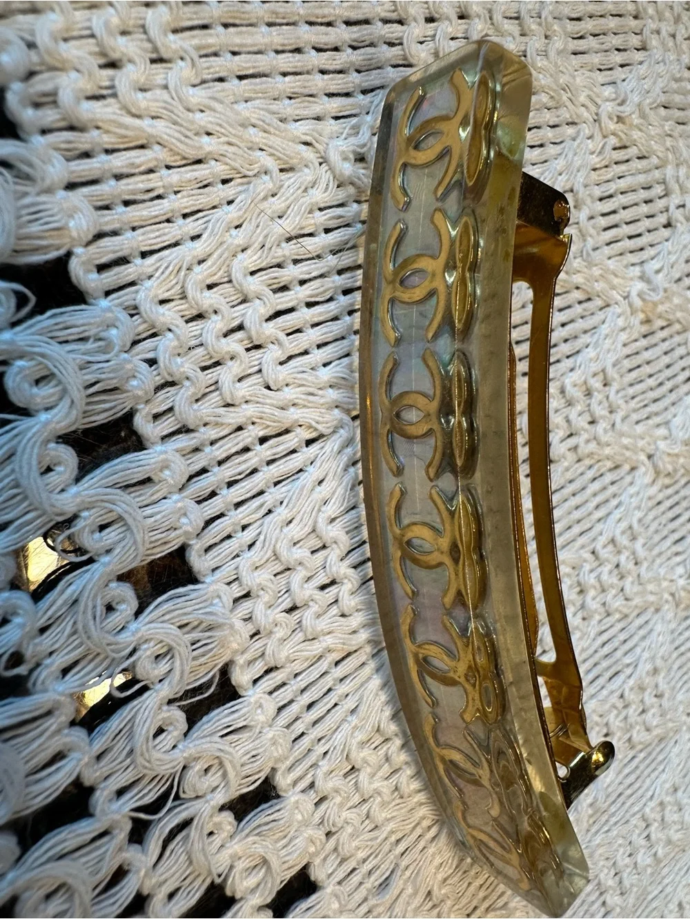 CHANEL Holographic Gold Link-Pattern Hair Barrette. Vintage 1997